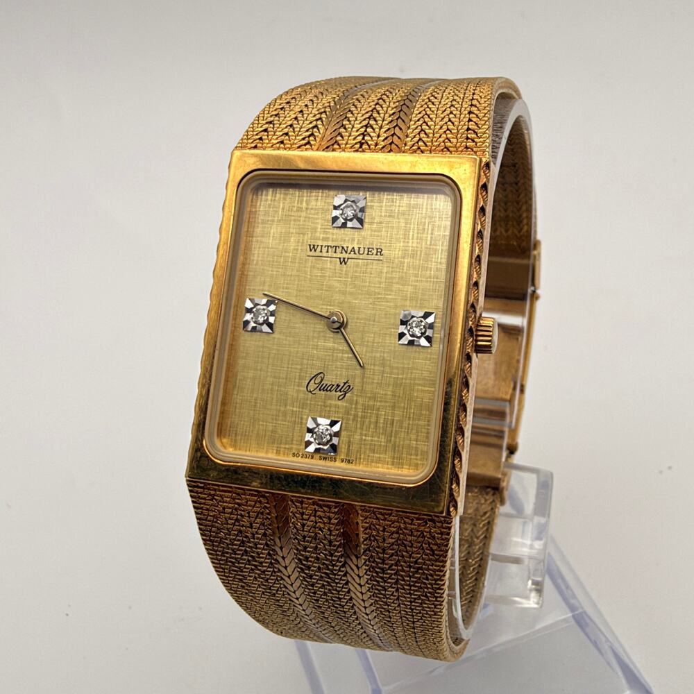 Elegant Vintage Wittnauer Quartz Tank Watch - Gold Tone & Diamond Dial